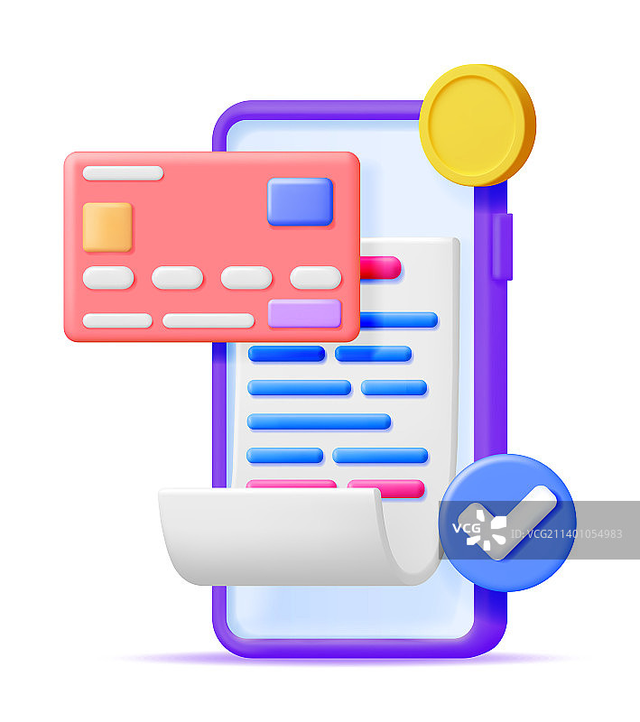 3D智能手机与纸币银行卡和硬币图片素材