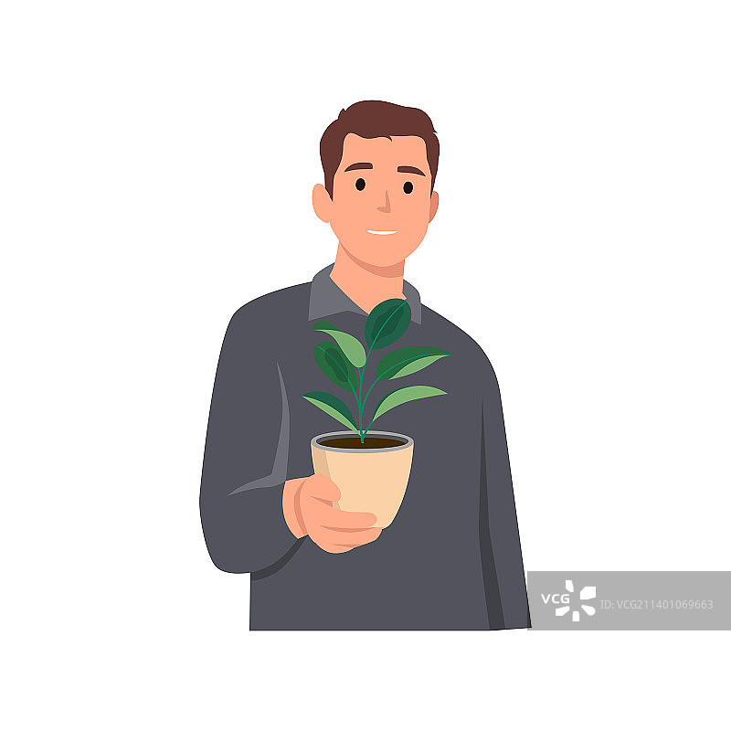年轻男子拿着盆栽图片素材