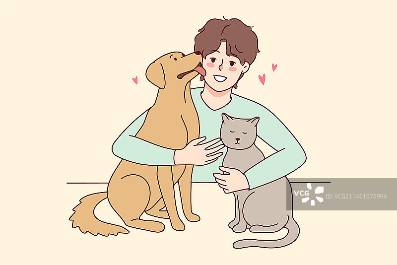 快乐的男人和宠物图片素材