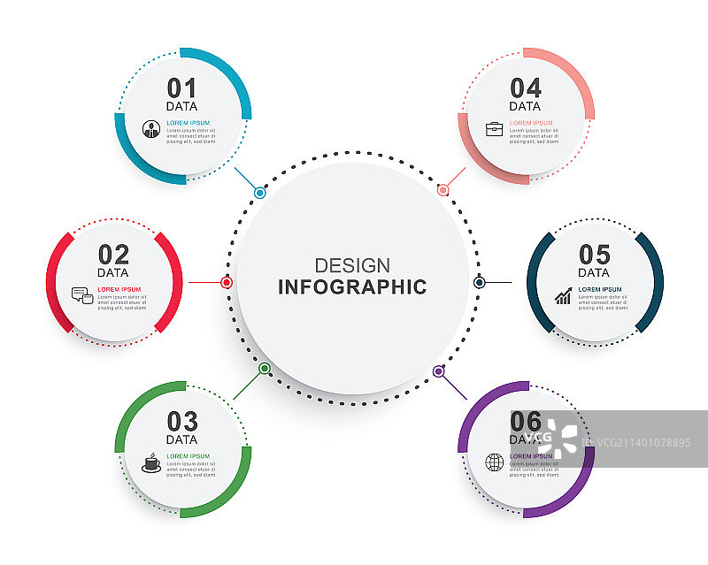 带有6个数字信息的圆形时间轴信息图图片素材