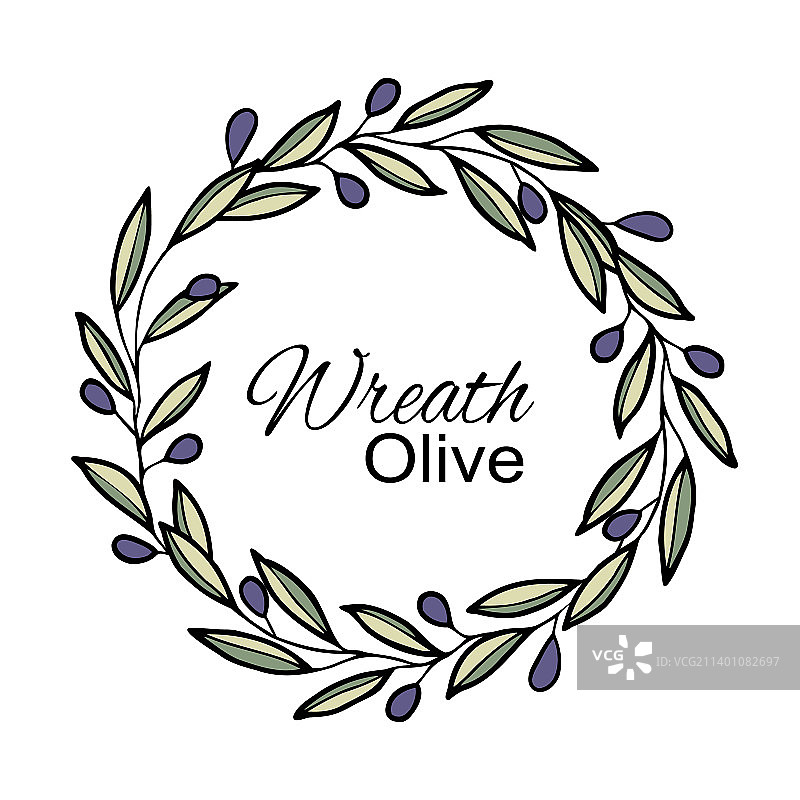 手绘橄榄枝花环圆环图片素材