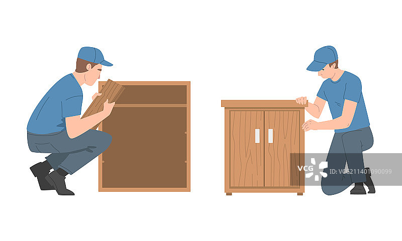 正在组装和安装的年轻男人图片素材