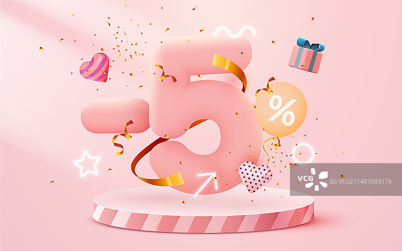 五折优惠创意构图3D图片素材