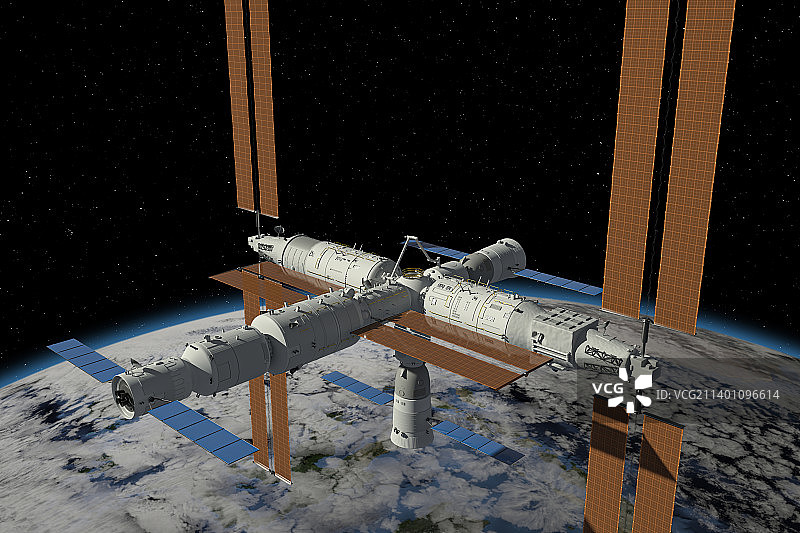 梦天试验舱与问天试验舱组成中国空间站图片素材