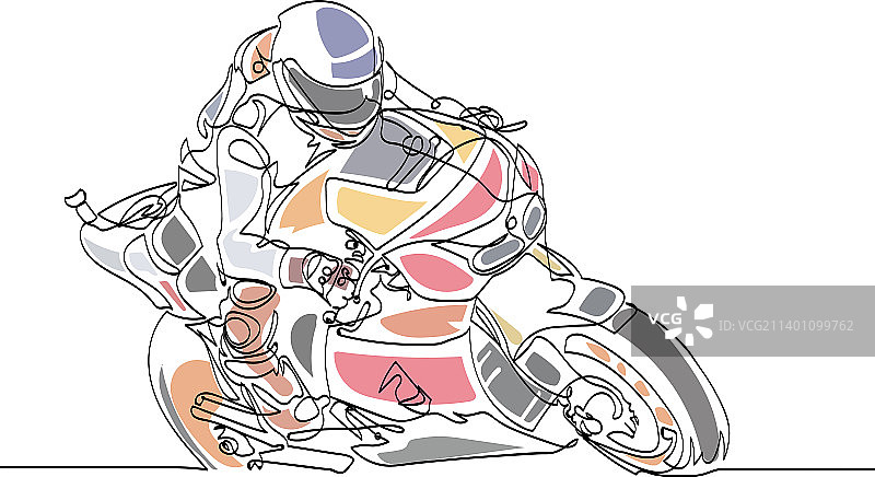 连续单线条艺术摩托车赛车图片素材