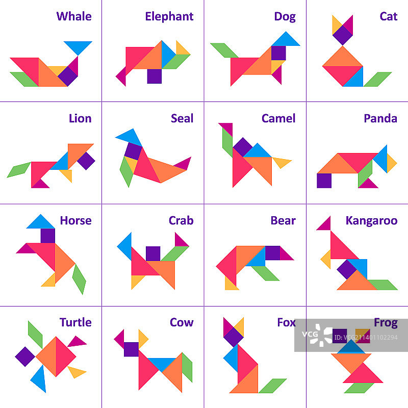 儿童七巧板动物拼图图片素材