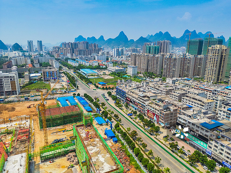 航拍广西贺州城市建筑图片素材