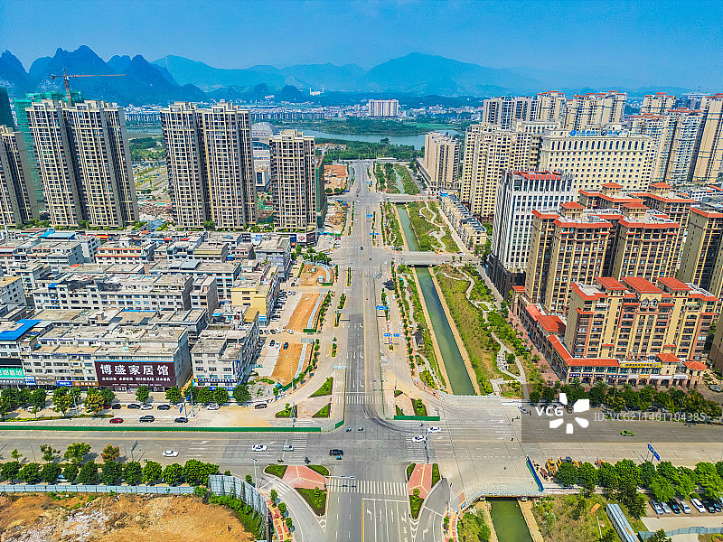 航拍广西贺州城市建筑图片素材