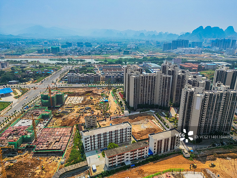 航拍广西贺州城市建筑图片素材