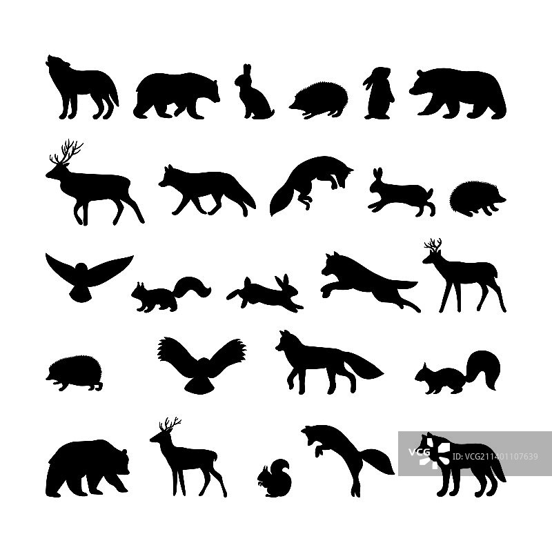 手绘黑色森林动物剪影图片素材