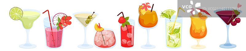 多种夏季热带鸡尾酒组合图片素材