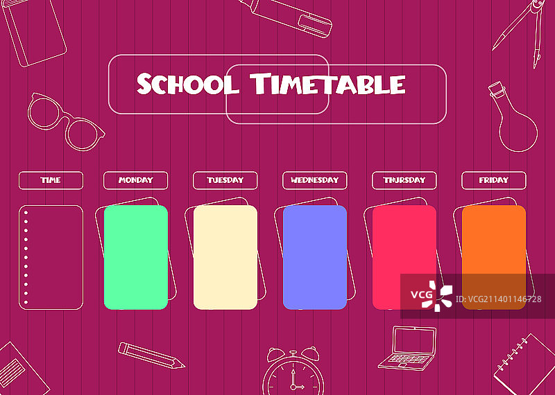 儿童每周时间学校课程表图片素材