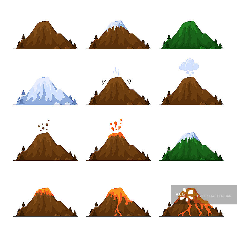 火山图标卡通风格山脉图片素材