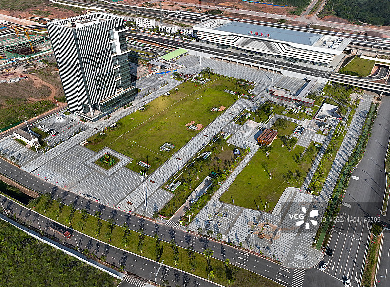 广东省河源市京港高铁赣深高铁河源东站航拍图片素材