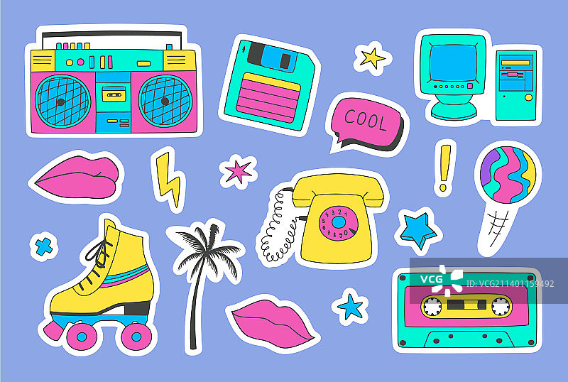 一套90年代风格的贴纸元素图片素材
