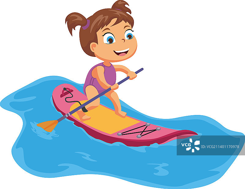 在桨板上漂浮的有趣女孩图片素材