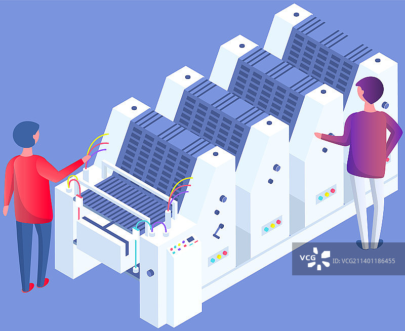 人们操作印刷厂设备图片素材