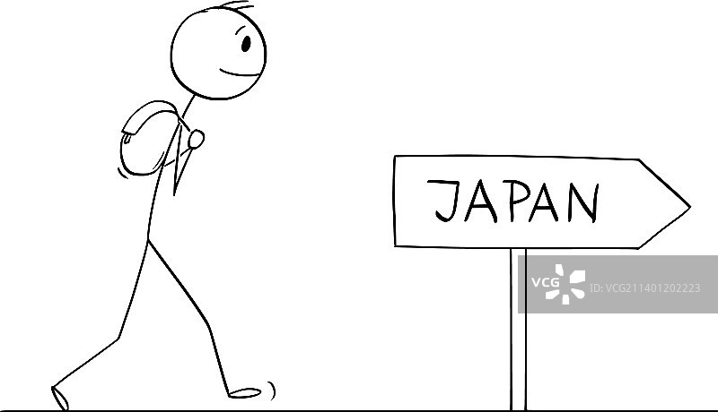 前往日本旅行的卡通火柴人图片素材