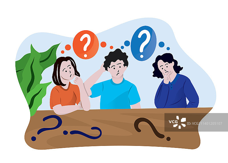 男人和女人疑惑地思考问题图片素材