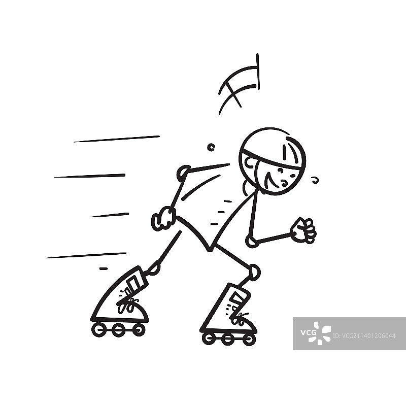 手绘涂鸦人物玩轮滑图片素材