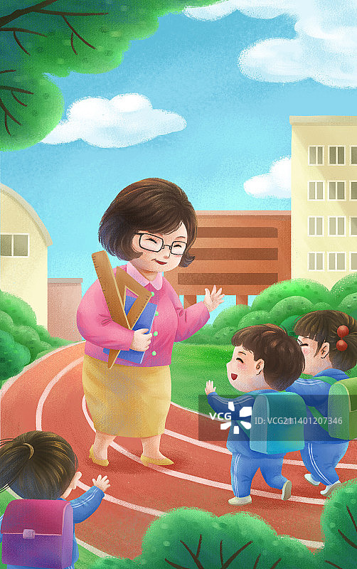 老师和学生打招呼图片素材