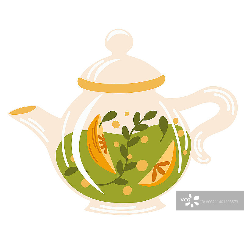 水果茶杯，含茶叶和浆果图片素材