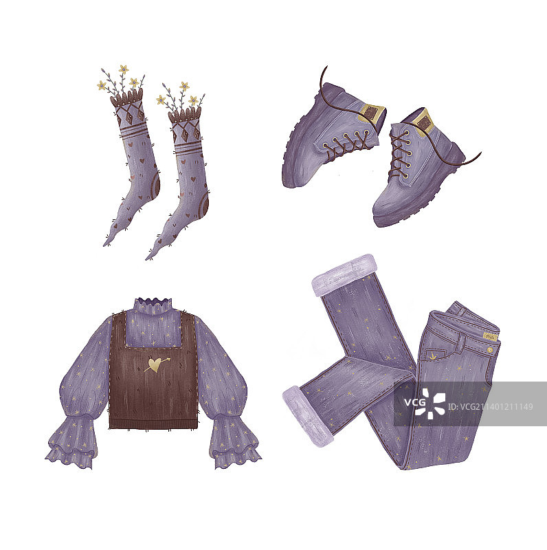 生活衣服手绘简装插画图片素材