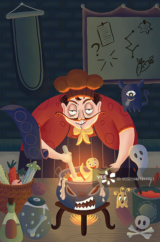 室内魔法厨师肌理插画图片素材
