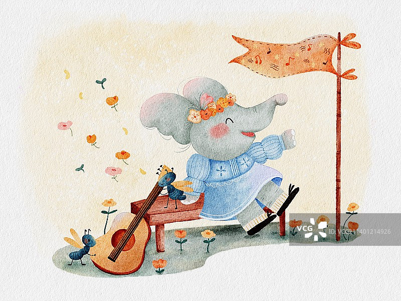 可爱小象弹吉他图片素材