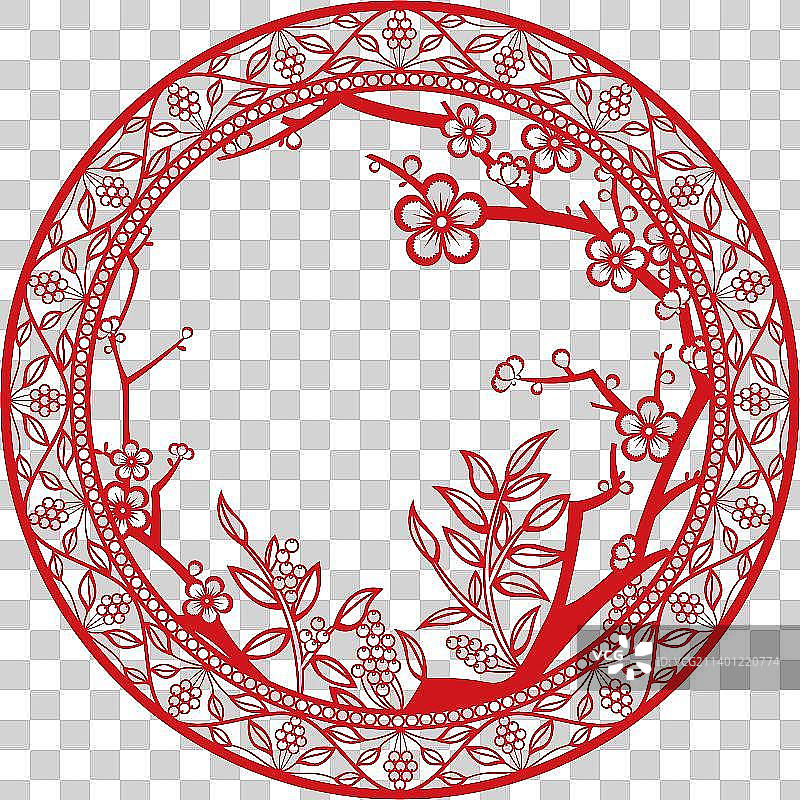 圆形植物剪纸插画装饰圈图片素材