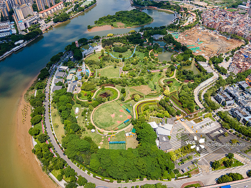 东莞万江龙湾湿地乐跑公园风光航拍图片素材