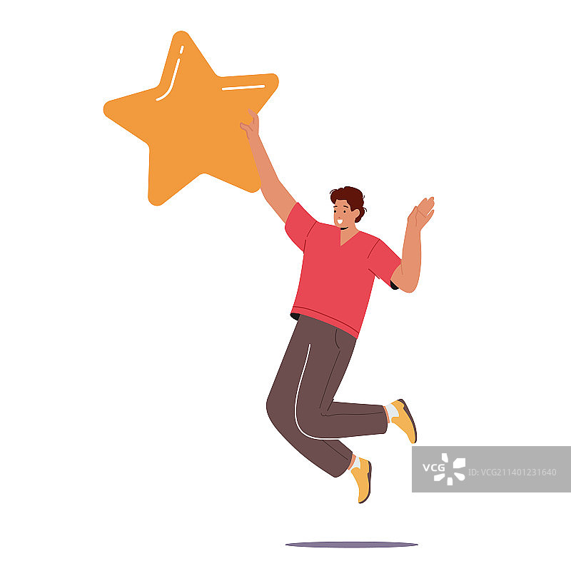 手持巨大金色星星的快乐男人图片素材