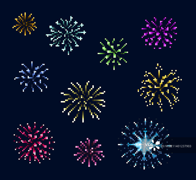 像素艺术烟花派对或狂欢节灯光火花图片素材