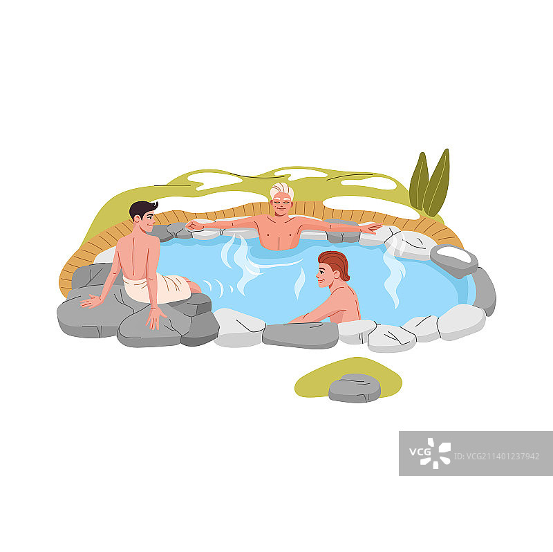 日本温泉：男士在温泉池中放松图片素材
