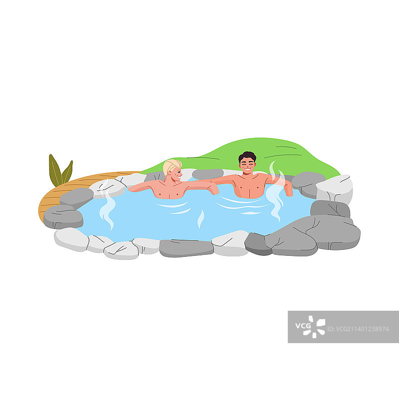 在日本温泉里泡澡放松的男人们图片素材