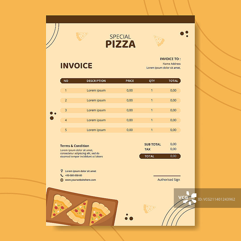 披萨美食发票模板手绘卡通图片素材