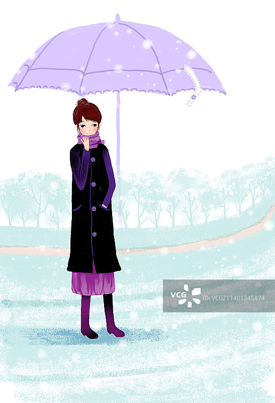 站在雪地上的女人图片素材