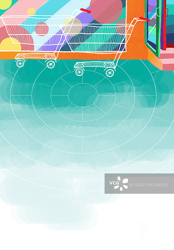 超市边上的购物车图片素材