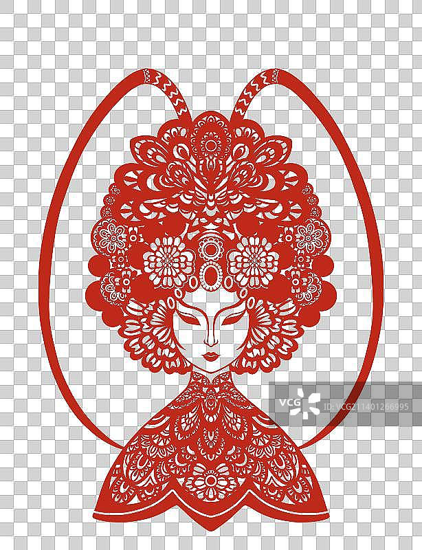 中国传统剪纸风人物纹样插画图片素材