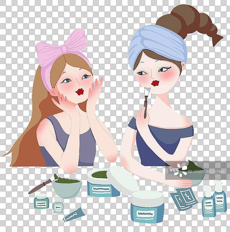 两个女生护肤图片素材