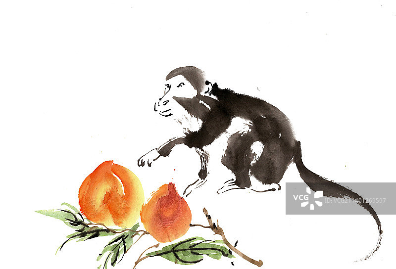偷桃子的猴子图片素材