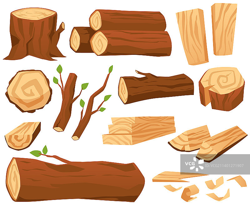 木材工业：原木、树干和树皮图片素材