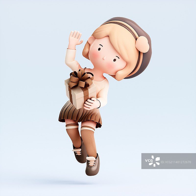 3D渲染的可爱卡通女孩图片素材