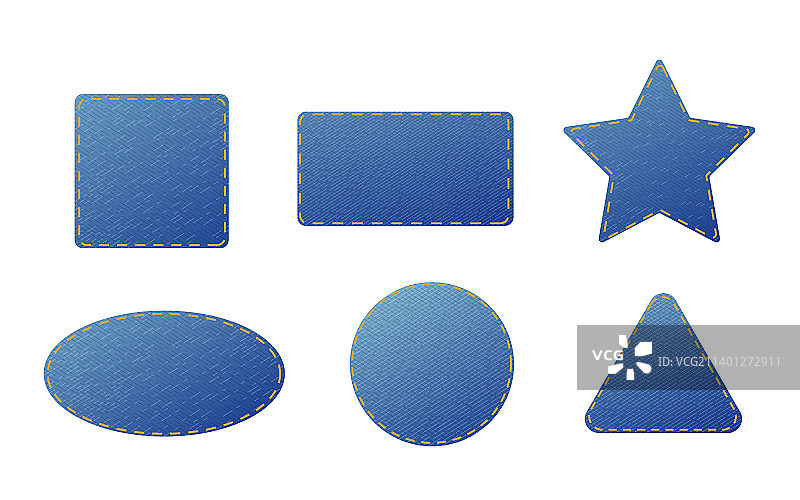 蓝色牛仔布补丁或衣服碎片逼真套装图片素材