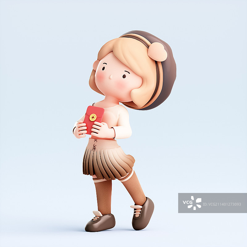 3D渲染的可爱卡通女孩图片素材