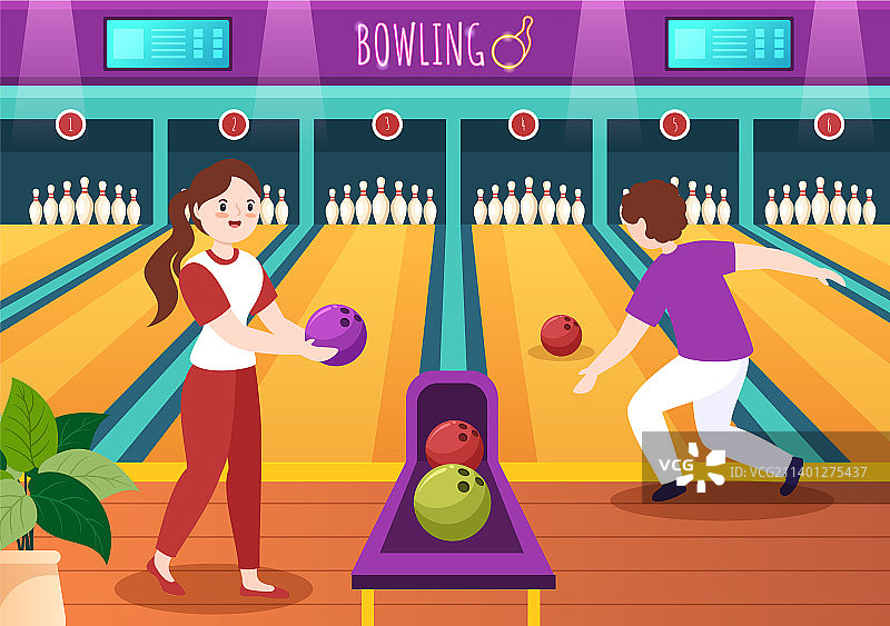 手绘卡通风格保龄球游戏图片素材