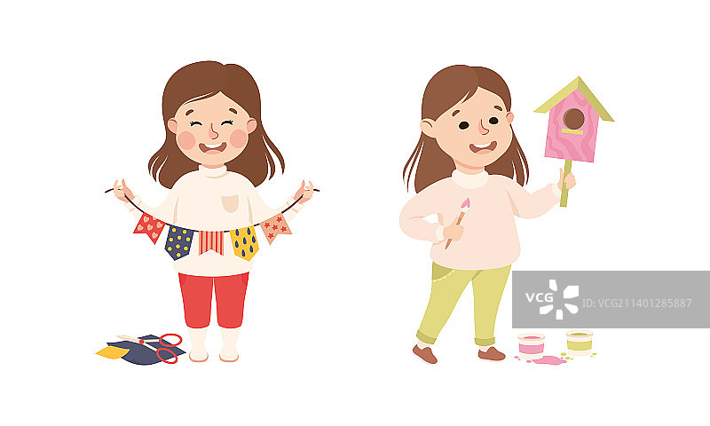 展示纸花环的女孩图片素材