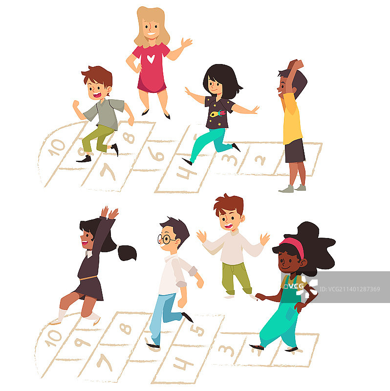 儿童玩跳房子游戏（黑人小孩）图片素材