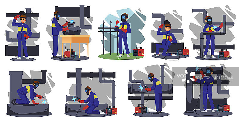 焊接工业工人横幅（扁平风格）图片素材