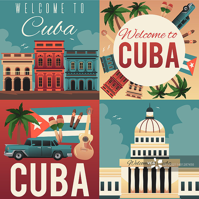 古巴旅游海报套装图片素材